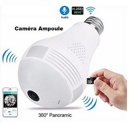 Caméra ampoule WiFi espion HD panoramique 360 au Maroc