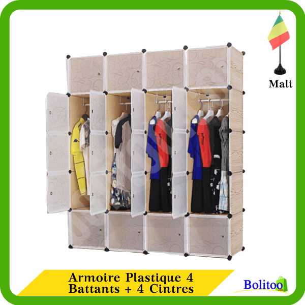 Armoire Plastique 4 Battants+4 Cintres