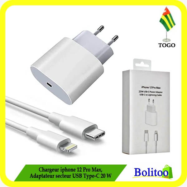 Chargeur 20 W Pour Smartphone iPhone 12 Pro Max - Adaptateur Secteur +  Cable LigthningTo USB-C BD00167 - Sodishop