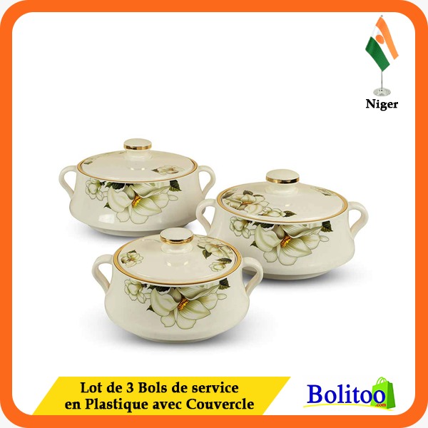 Lot de 3 Bols de Service en Plastique avec Couvercle