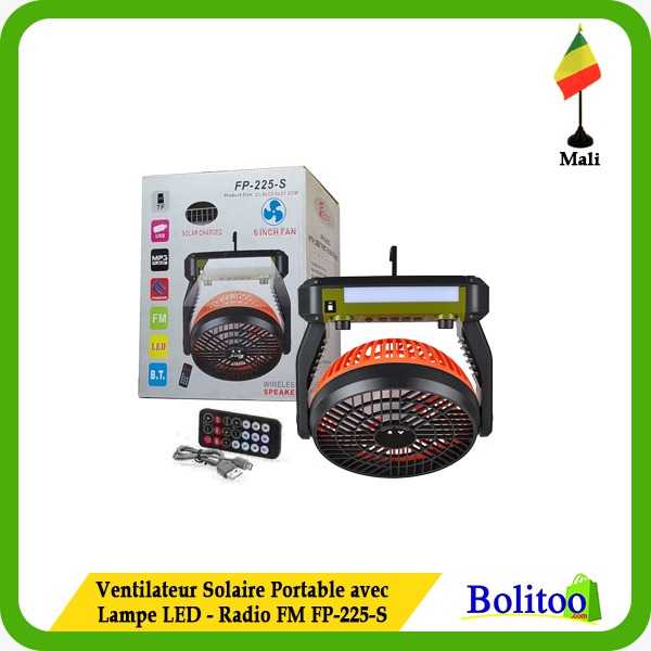 Ventilateur Solaire Portable avec Lampe LED - Radio FM FP-225-S