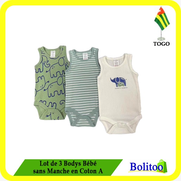 Lot de 3 Bodys Bébé sans Manche en Coton