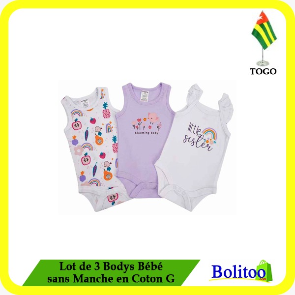 Lot de 3 Bodys Bébé sans Manche en Coton