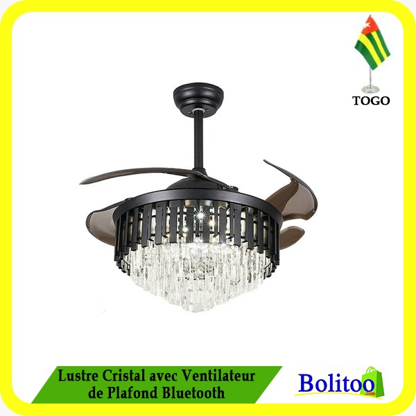 Lustre Cristal avec Ventilateur de Plafond Bluetooth