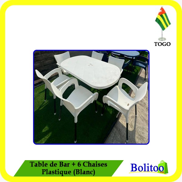 Table de Bar + 6 Chaises Plastique