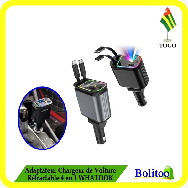 Adaptateur Chargeur de Voiture Rétractable 4 en 1 WHATOOK