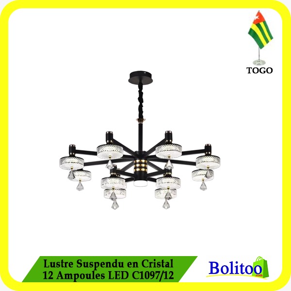 Lustre Suspendu en Cristal 12 Ampoules LED