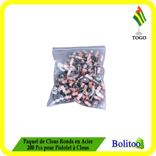 Paquet de Clous Ronds en Acier 200 Pcs pour Pistolet à Clous