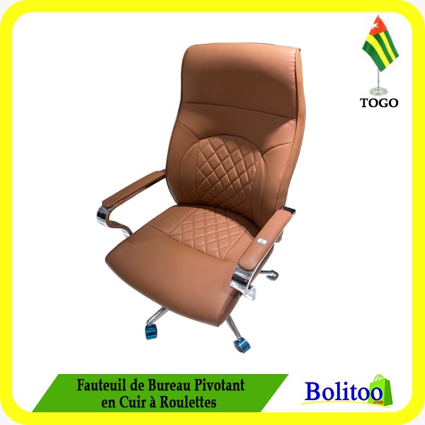 Fauteuil de Bureau Pivotant en Cuir à Roulettes