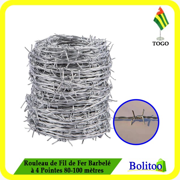 Rouleau de fil de fer Barbelé à 4 Pointes 80-100m