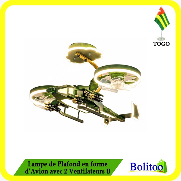 Lampe de Plafond en Forme d'Avion avec 2 Ventilateurs