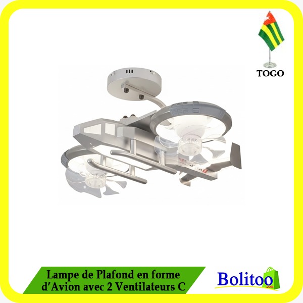 Lampe de Plafond en Forme d'Avion avec 2 Ventilateurs