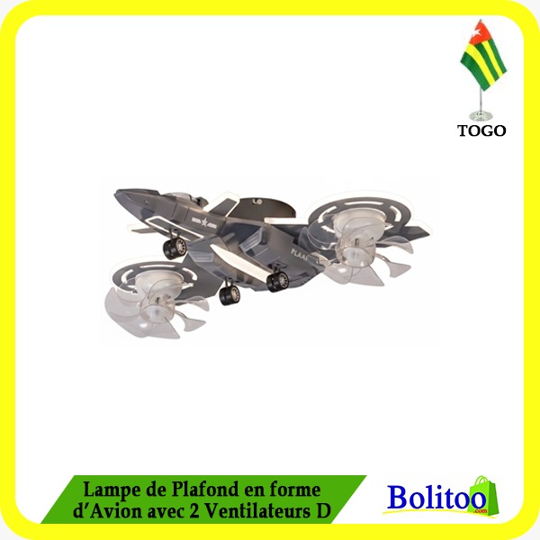 Lampe de Plafond en Forme d'Avion avec 2 Ventilateurs