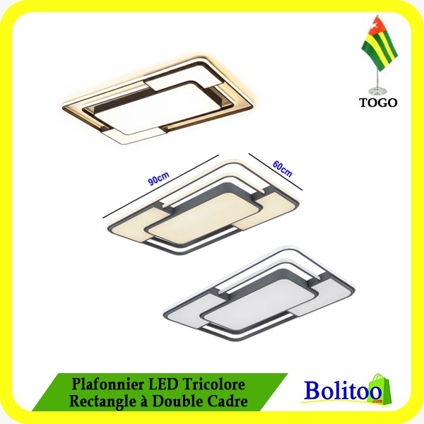 Plafonnier LED Tricolore Rectangle à Double Cadre