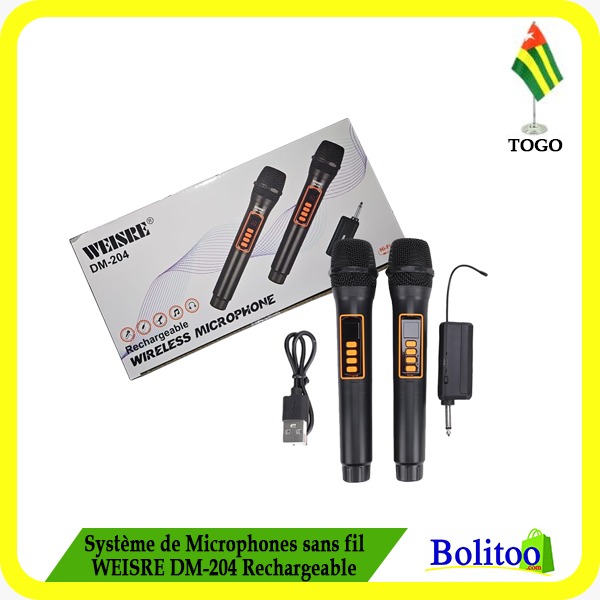 Système de Microphones sans fil WEISRE DM-204 Rechargeable