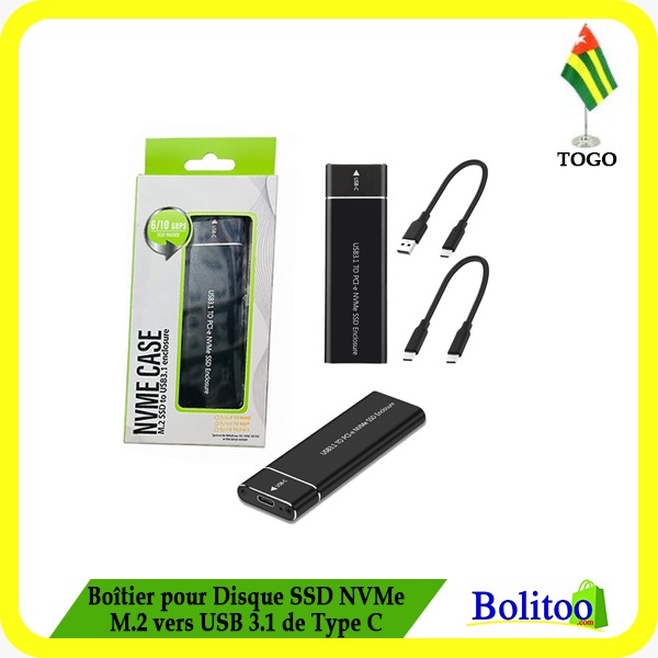 Boîtier pour Disque SSD NVMe M.2 vers USB 3.1 de Type C
