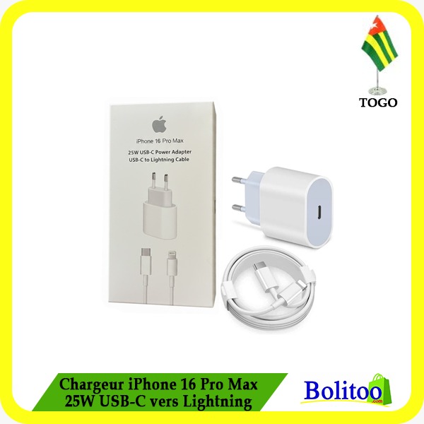 Chargeur iPhone 16 Pro Max 25W USB-C vers Lightning