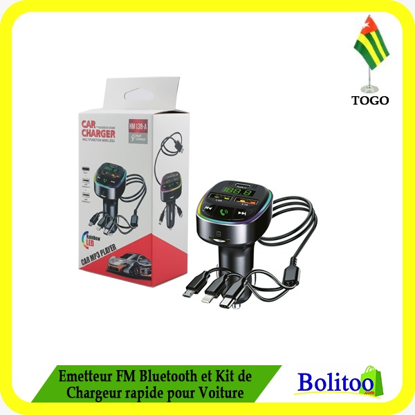 Emetteur FM Bluetooth et Kit de Chargeur rapide pour Voiture