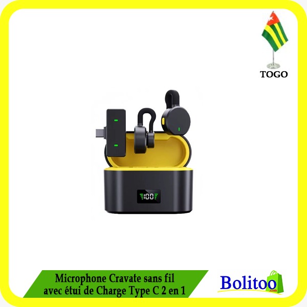 Microphone Cravate sans fil avec étui de Charge Type C 2 en 1