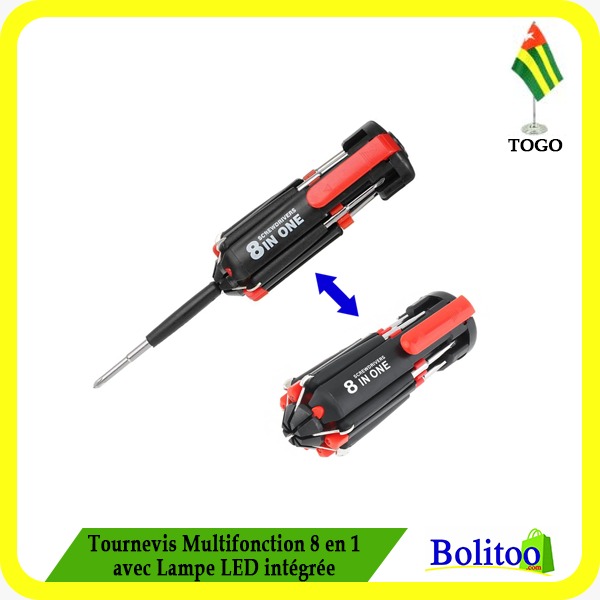 Tournevis Multifonction 8 en 1 avec Lampe LED Intégrée