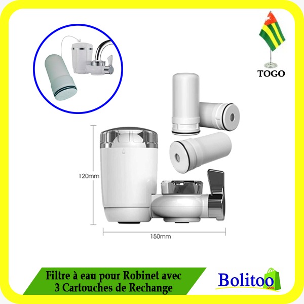 Filtre à Eau pour Robinet avec 3 Cartouches de Rechange