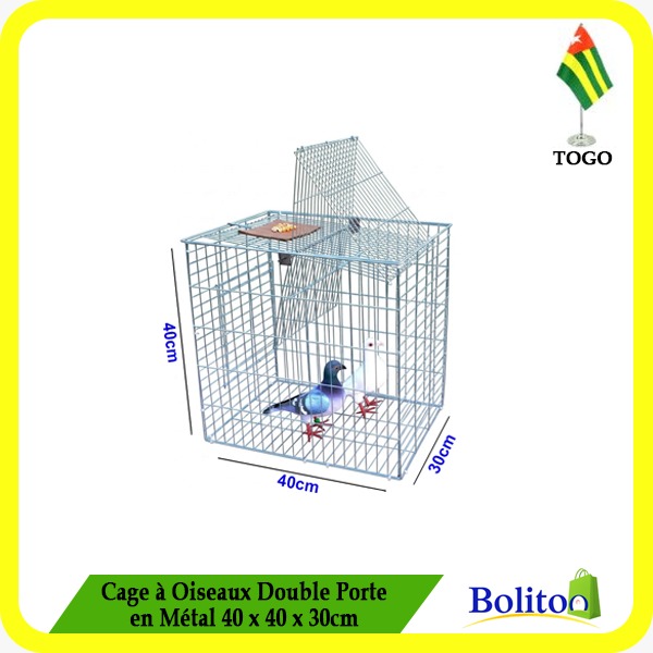 Cage à Oiseaux Double Porte en Métal 40x40x30cm