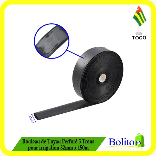 Rouleau de Tuyau Perforé 5 Trous pour Irrigation 32mm x 150m