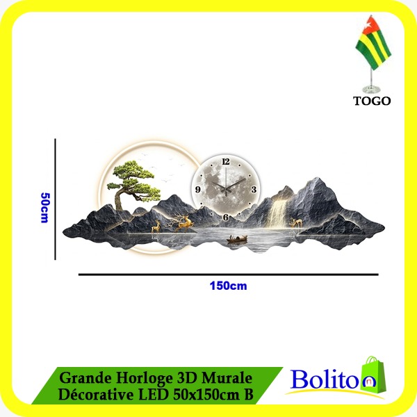 Grande Horloge 3D Murale Décorative LED