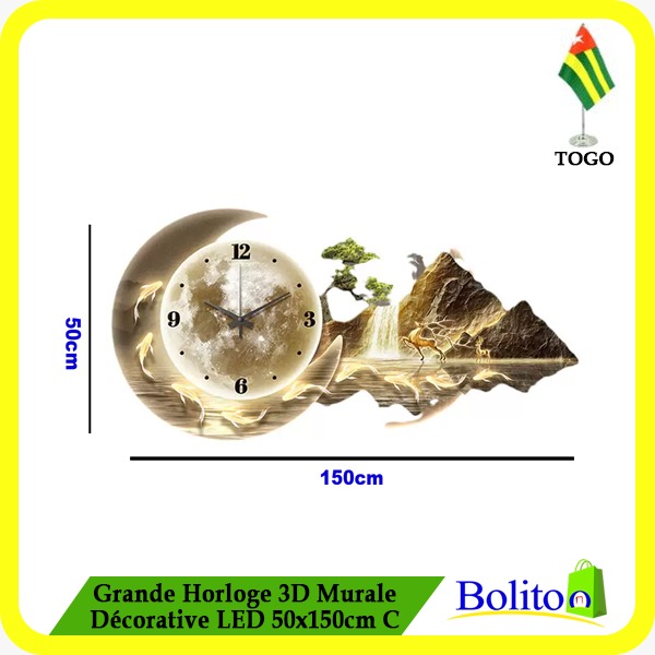 Grande Horloge 3D Murale Décorative LED