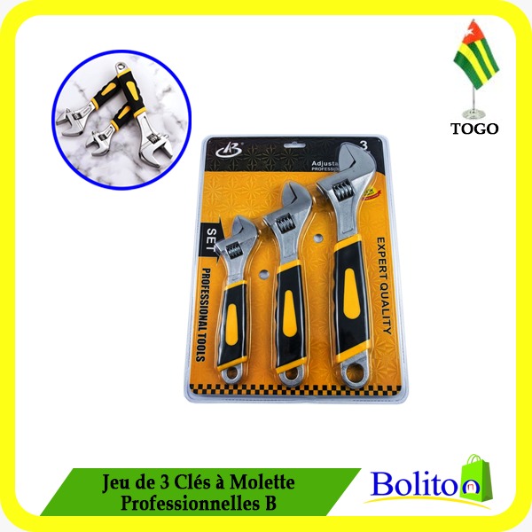 Jeu de 3 Clés à Molette Professionnelles
