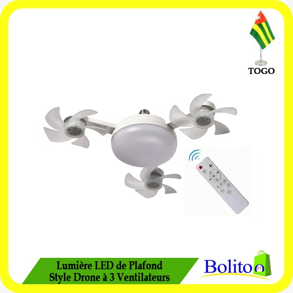 Lumière LED de Plafond Style Drone à 3 Ventilateurs