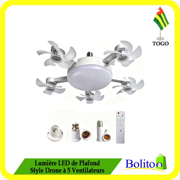 Lumière LED de Plafond Style Drone à 5 Ventilateurs