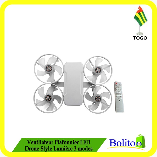 Ventilateur Plafonnier LED Drone Style Lumière 3 modes