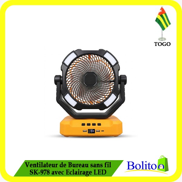 Ventilateur de Bureau sans fil SK-978 avec Eclairage LED