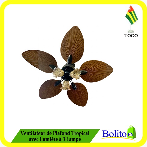 Ventilateur de Plafond Tropical avec Lumière à 3 Lampe