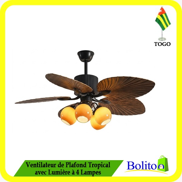 Ventilateur de Plafond Tropical avec Lumière à 4 Lampes